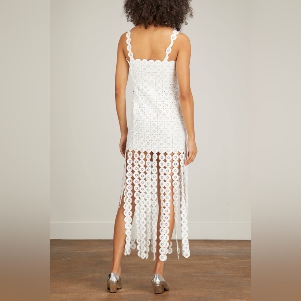 New York & Company Just Me Square Neck Circle Lace White Fringe Dress - Picture 3 of 15